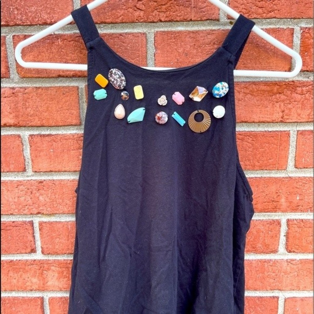 Zara Black Sleeveless Multi Color Faux Gem Stone Blouse Tank